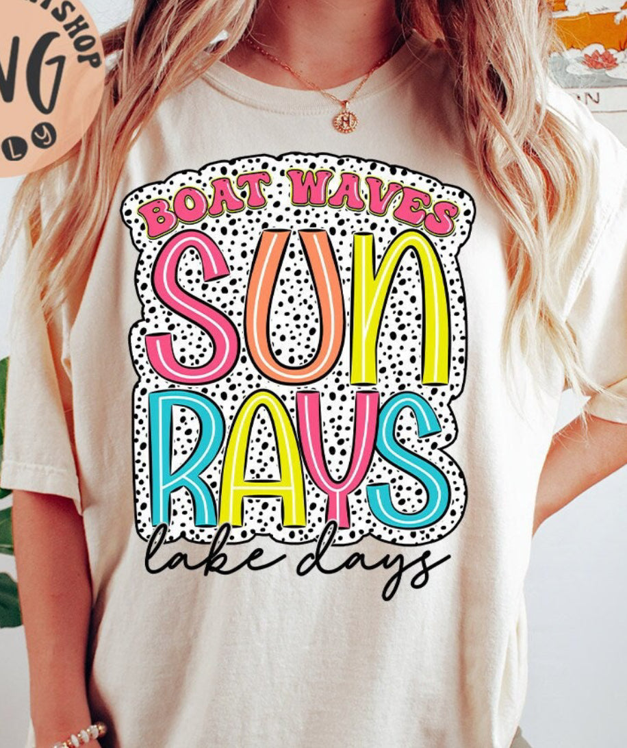 Boat Waves Sun Rays Lake Days ADULT TEE OR PULLOVER