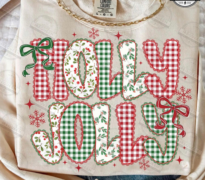 Holly Jolly Plaid Christmas ADULT & YOUTH TEE OR PULLOVER