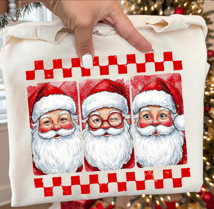 Santa Trio Checkered  ADULT & YOUTH TEE OR PULLOVER