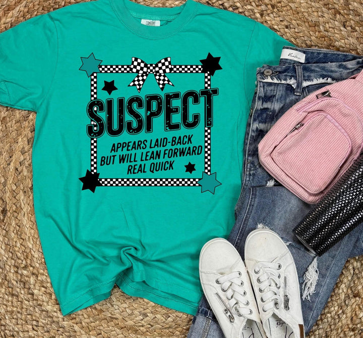 Suspect appears laid back ADULT TEE OR PULLOVER