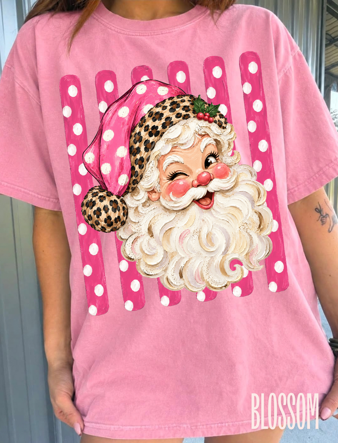 Santa Polka + Pink Comfort Colors Tee