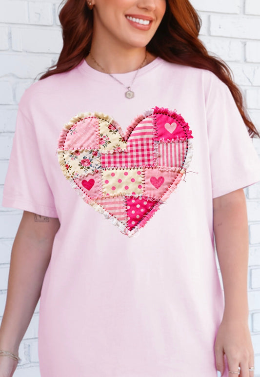 Sweetheart Stitch Heart Patchwork Comfort Colors Tee
