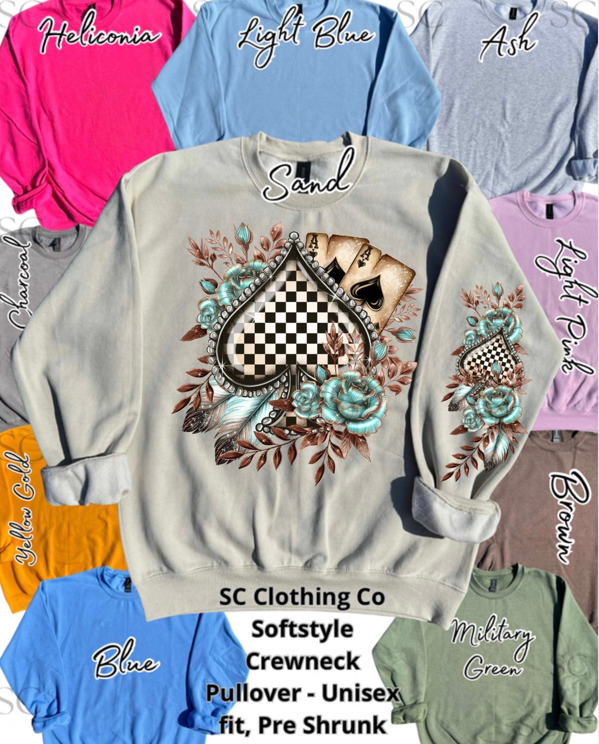 Western Checkered Spade with Sleeve print Pullover