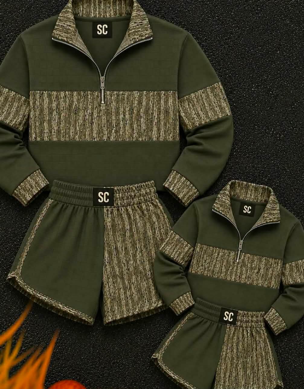 Southern Girl Bottom Camo + Moss Green {Set Pullover + Shorts} Youth & Adult Pre order Delivering to you late AUGUST mid SEPT SC Custom Piece