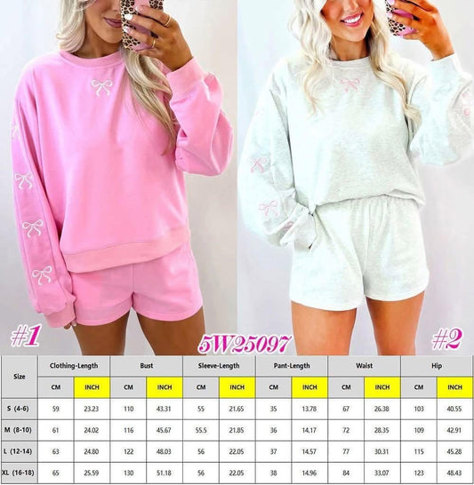 Embroidered bow short set