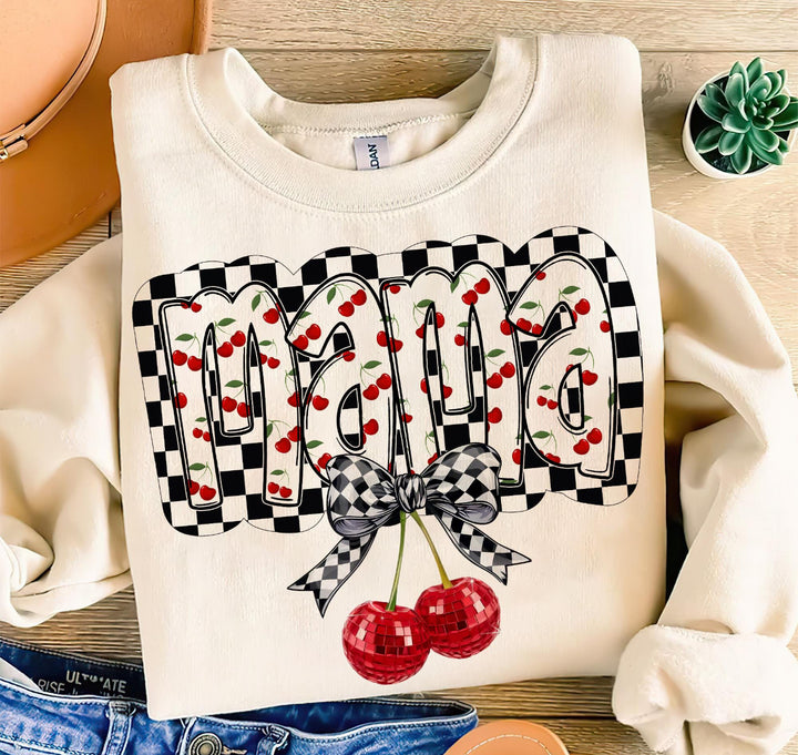Mama checkered cherries ADULT TEE OR PULLOVER