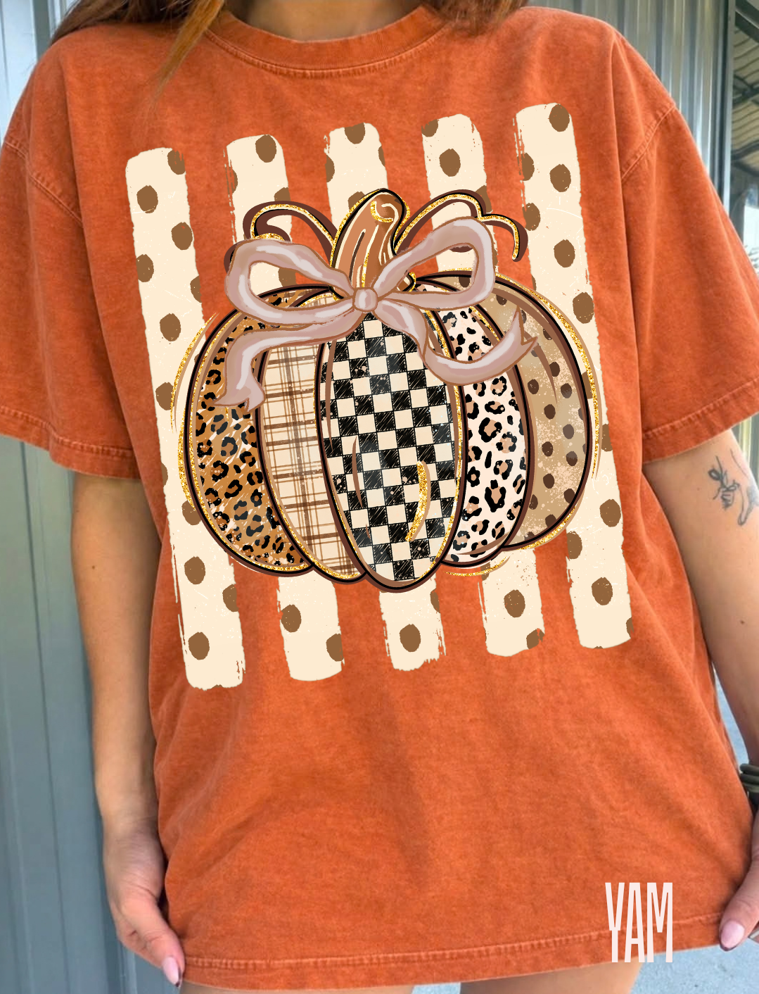 Pumpkin Stripes + Polka Comfort Colors Tee