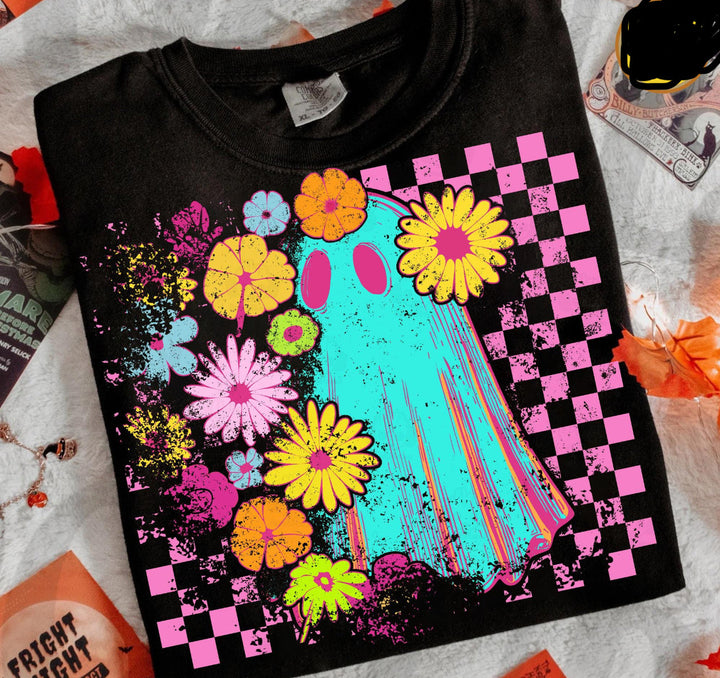 Checkered Floral Ghost Comfort Color Tee