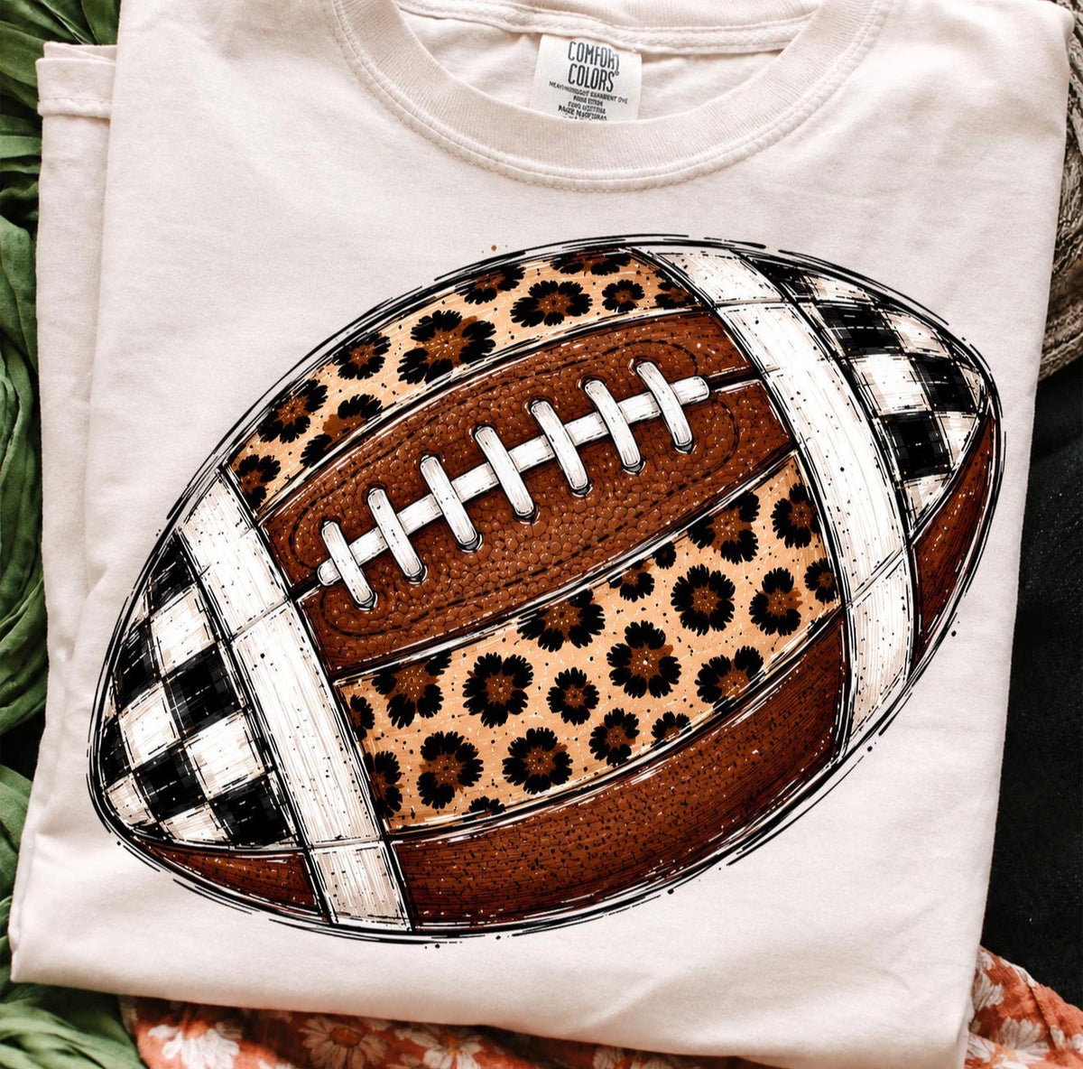 Football Checkered+Cheetah Comfort Colors Tee