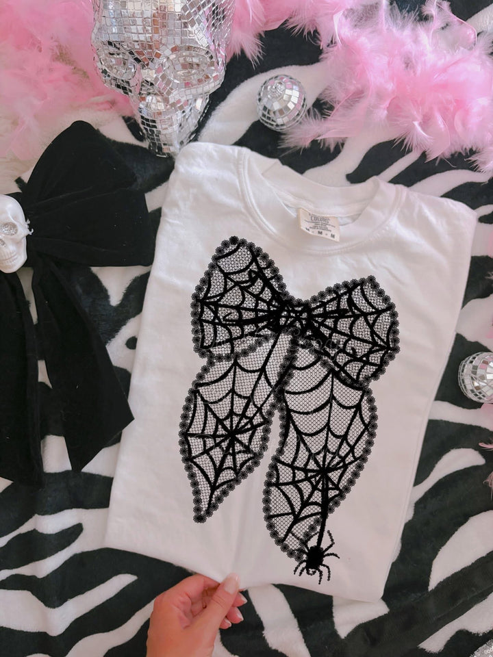 Lace Web Bow Comfort Color Tee