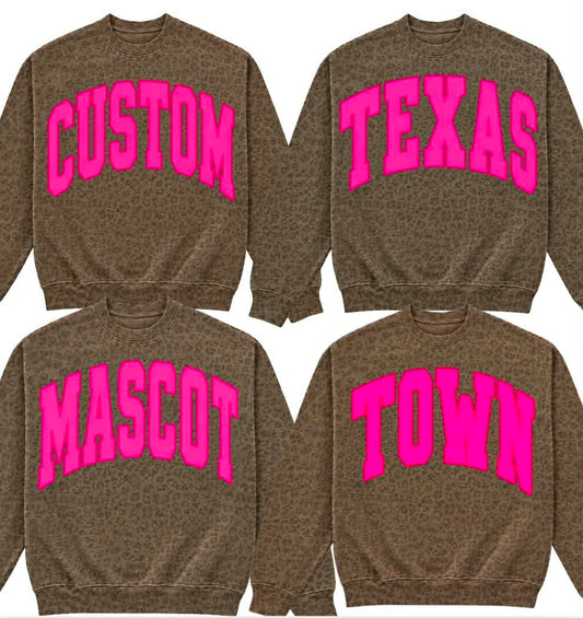 *CUSTOM* Vintage leopard wash heavy weight crew Pink Design
