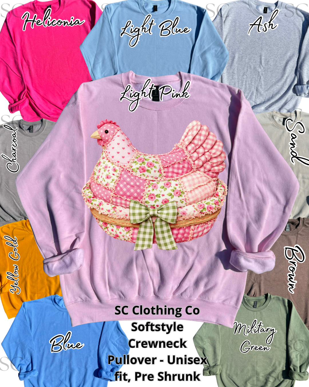 Pullover Pink Faux Patchwork Chicken in Basket