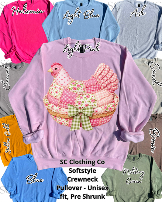 Pullover Pink Faux Patchwork Chicken in Basket