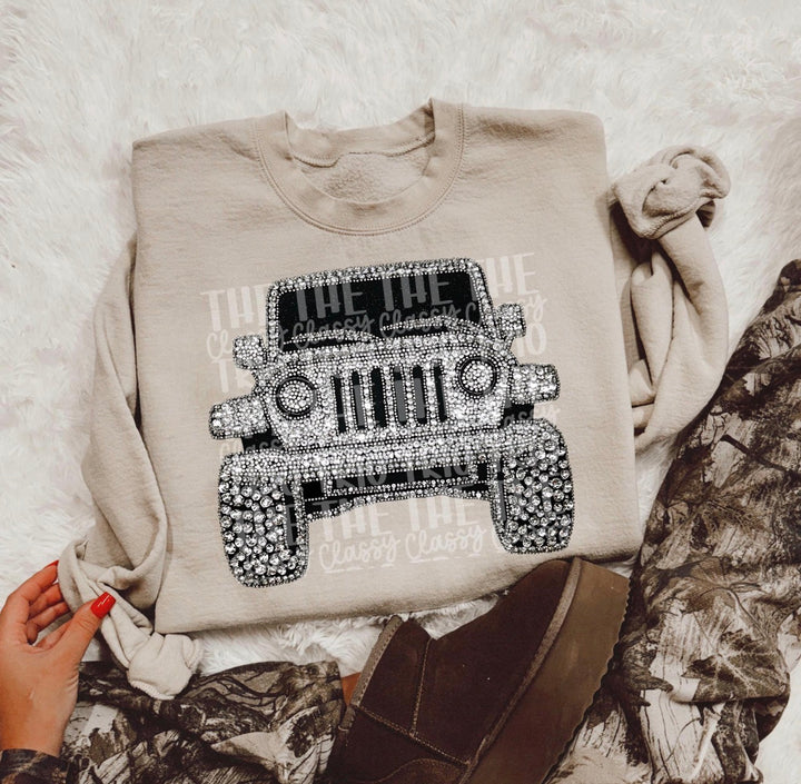 Faux rhinestone Jeep ADULT & YOUTH TEE OR PULLOVER