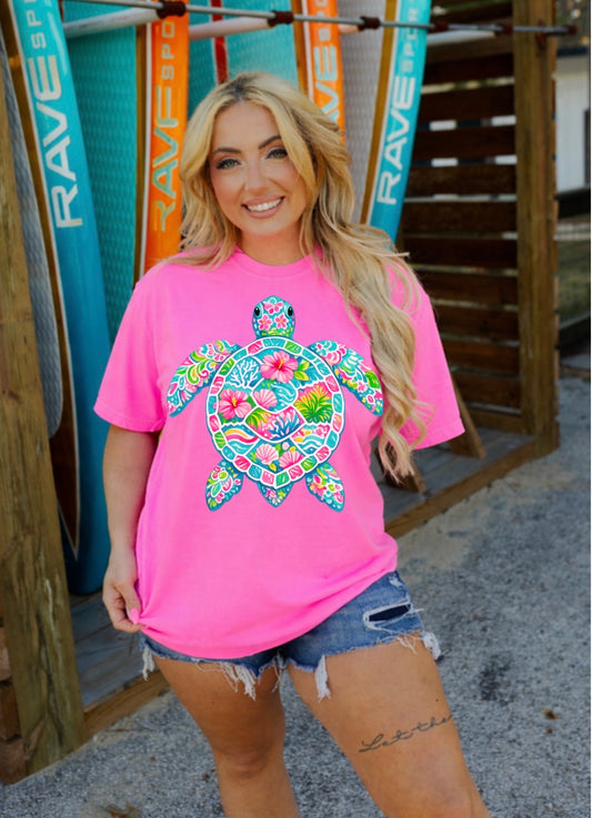 Floral Sea Turtle Comfort Colors Tee