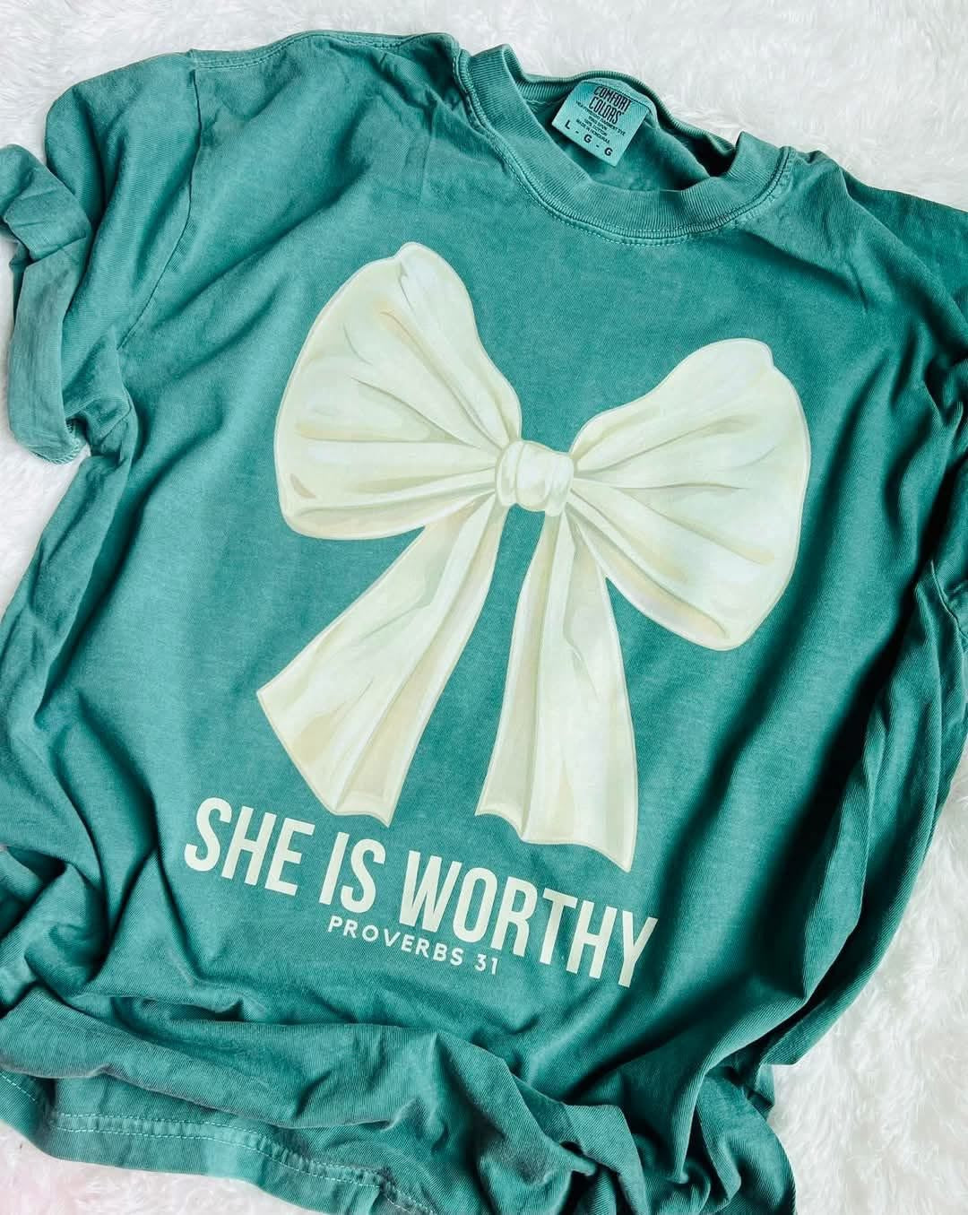 She is worthy ADULT TEE OR PULLOVER