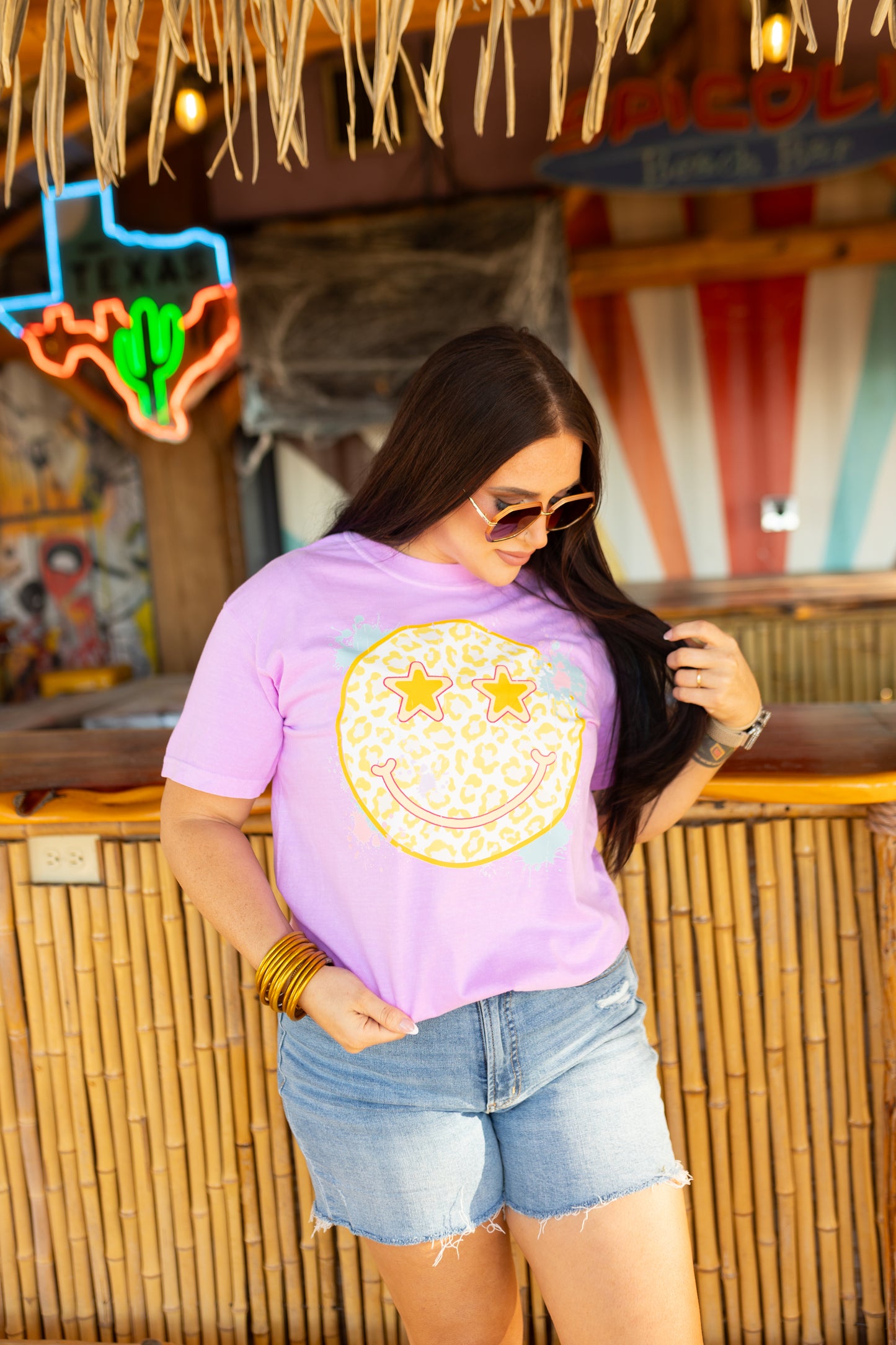 Star Smiley (yellow leopard) Comfort Colors Tee