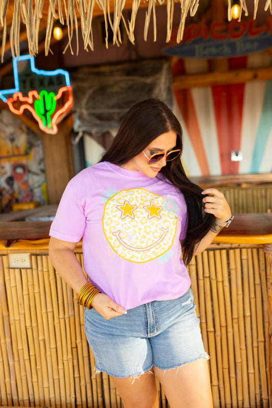 Star Smiley (yellow leopard) Comfort Colors Tee
