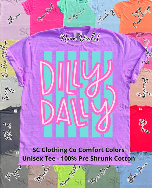 Dilly Dally Blue/Pink Strip Comfort Colors Tee