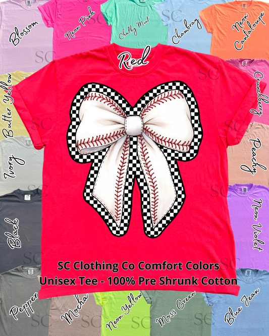 Checkered Baseball Bow Comfort Colors Tee