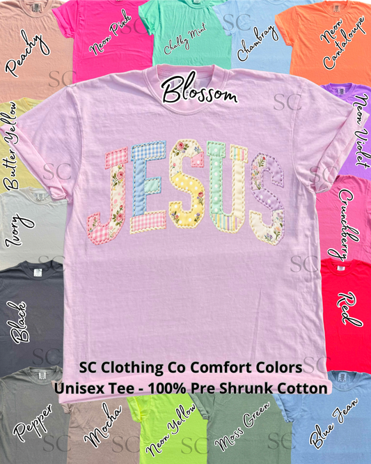 Spring Floral Faux Patchwork Jesus Comfort Colors Tee