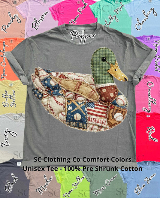Baseball Faux Patchwork Duck Comfort Colors Tee