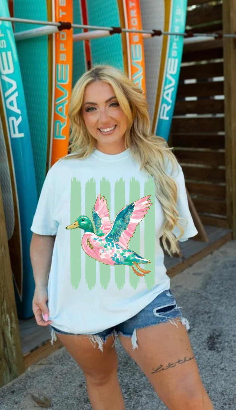 Preppy Duck Stripe Comfort Colors Tee