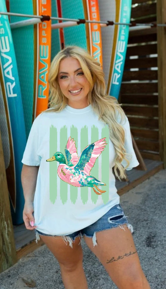 Preppy Duck Stripe Comfort Colors Tee