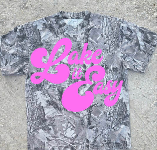 Lake it Easy - Pink - Camo Oversized tee
