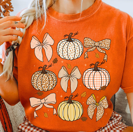 Preppy Pumpkin Bow Comfort Color Tee