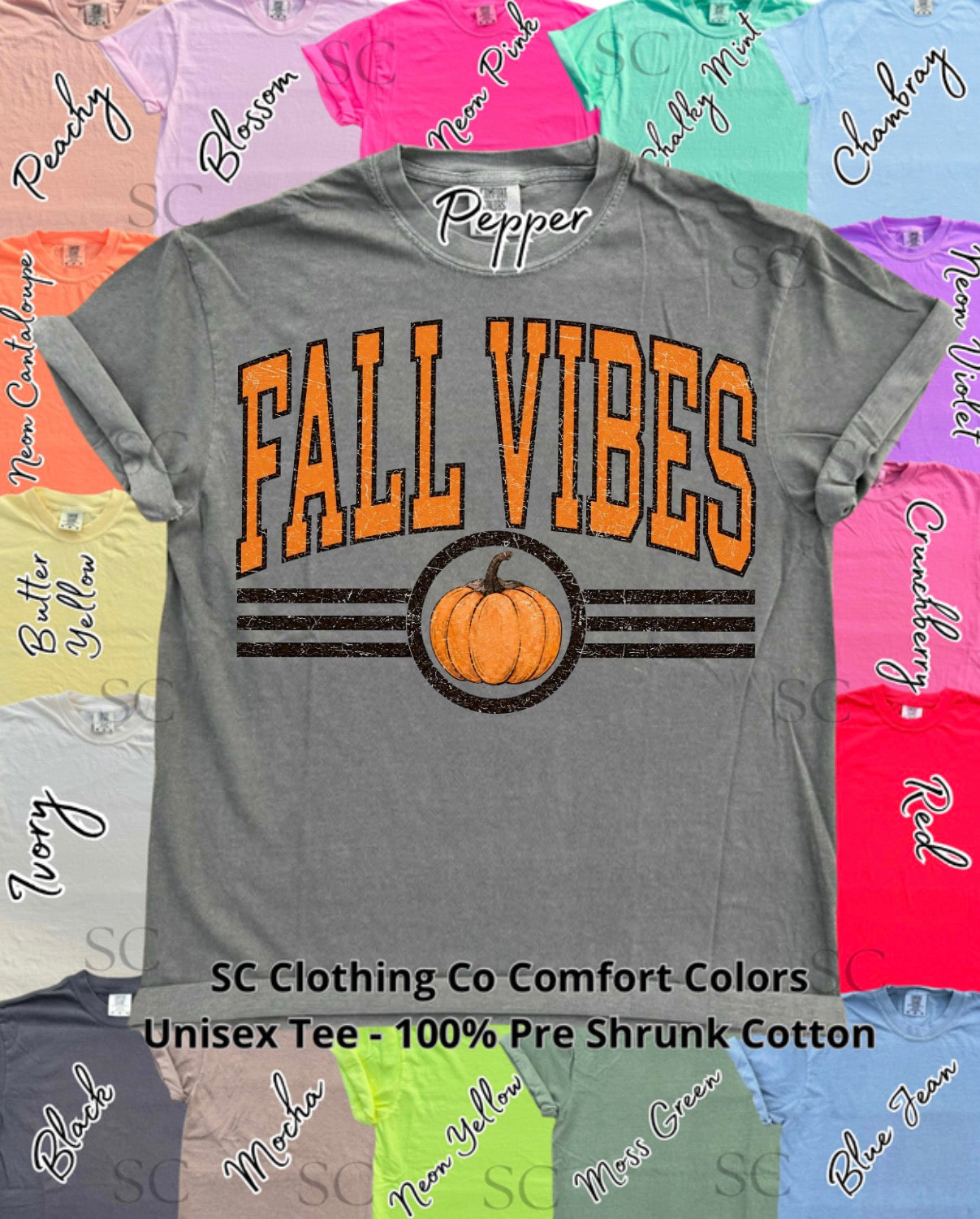 Fall Vibes Striped Comfort Colors Tee