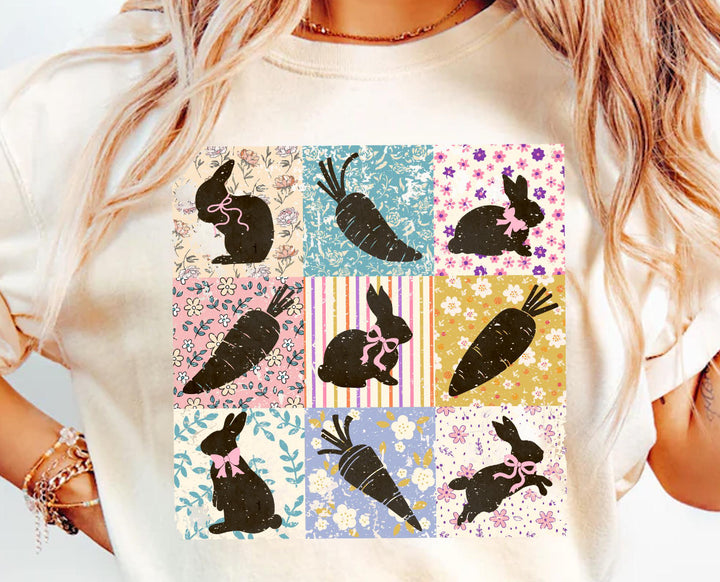 Floral collage bunny ADULT TEE OR PULLOVER