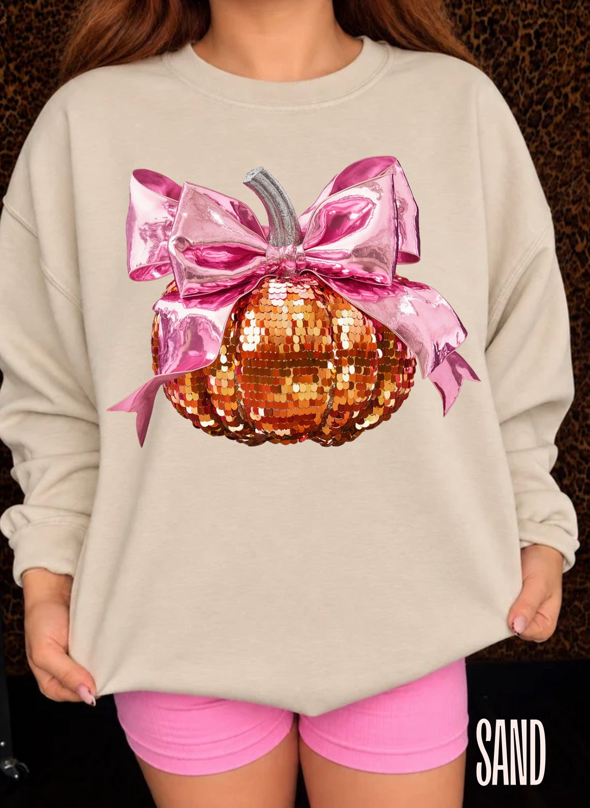 Faux Sequin Pumpkin  Pullover