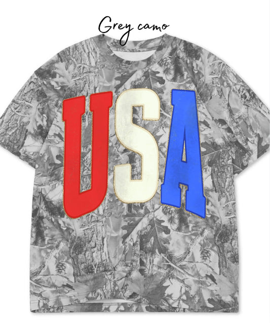 USA gold outline - Camo Oversized tee