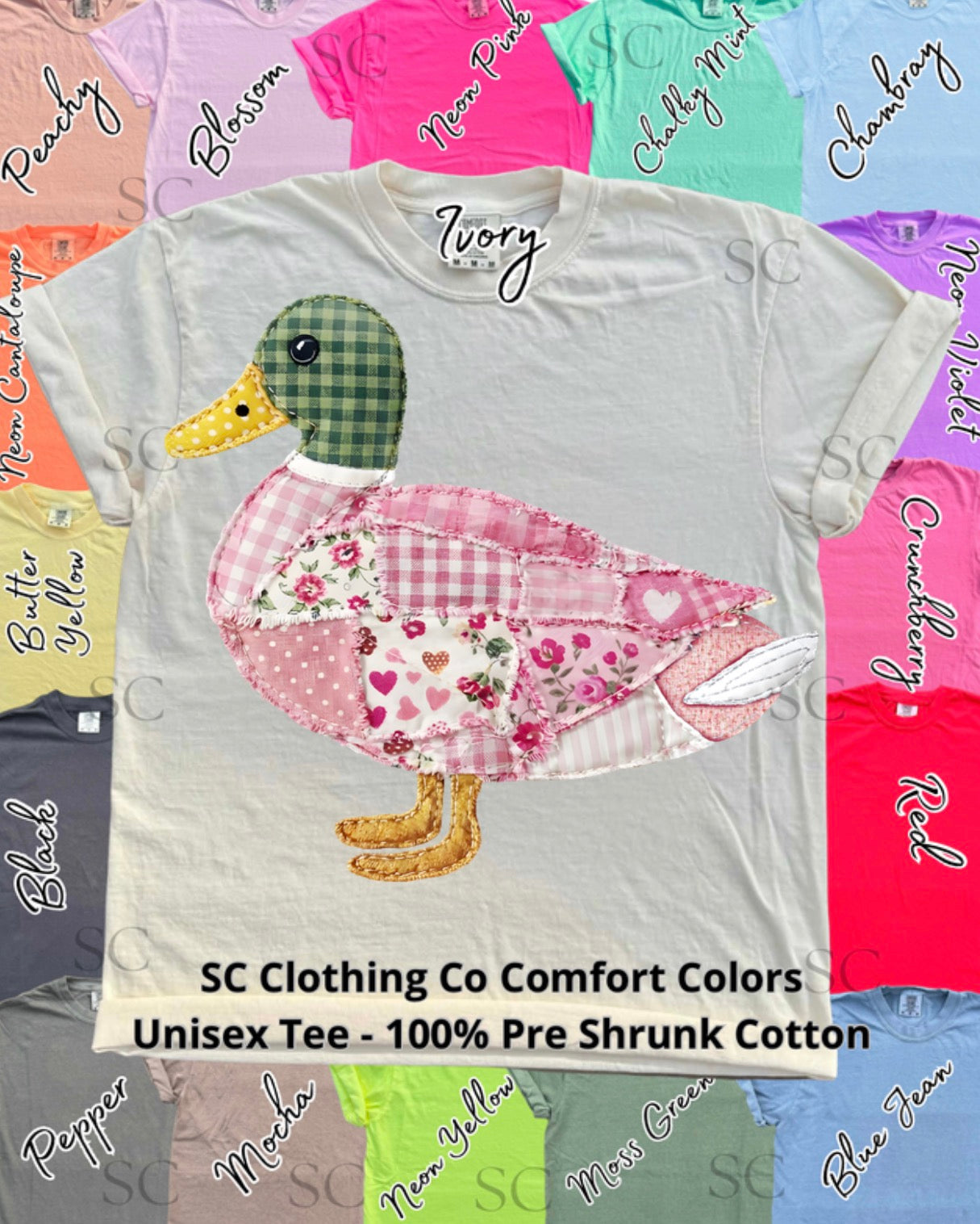 Preppy Pink Duck Patchwork Comfort Colors Tee