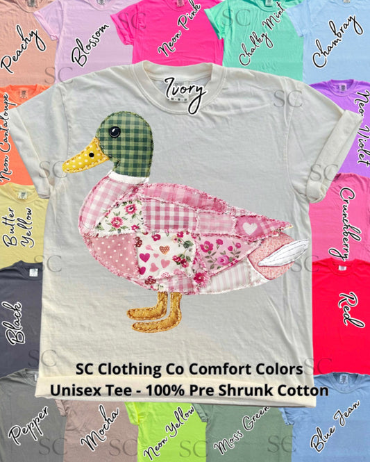 Preppy Pink Duck Patchwork Comfort Colors Tee
