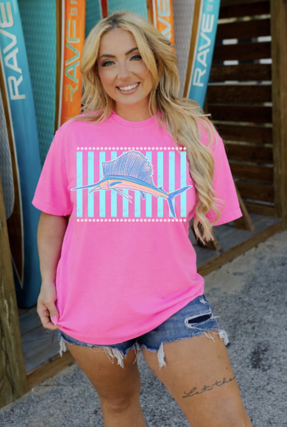 Summer Stripe Sailfish Comfort Colors Tee