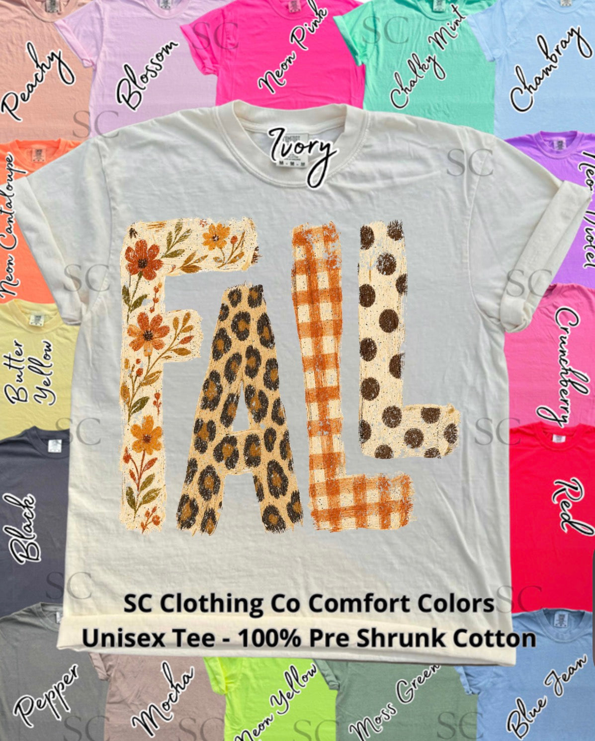 Fall Florals Cheetah Polka Comfort Colors Tee