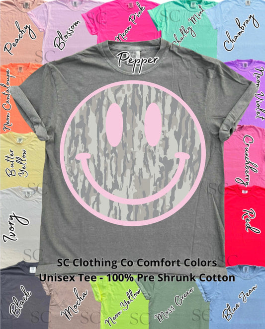 Camo Pink Smiley Comfort Colors Tee