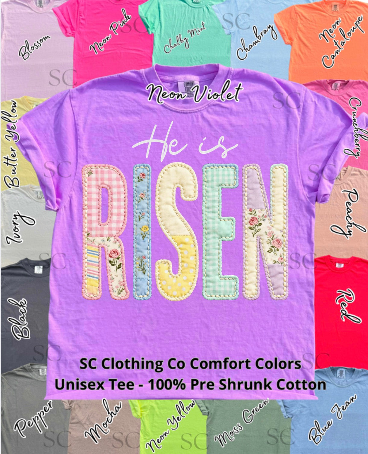 He is Risen FAUX stitching Comfort Colors Tee