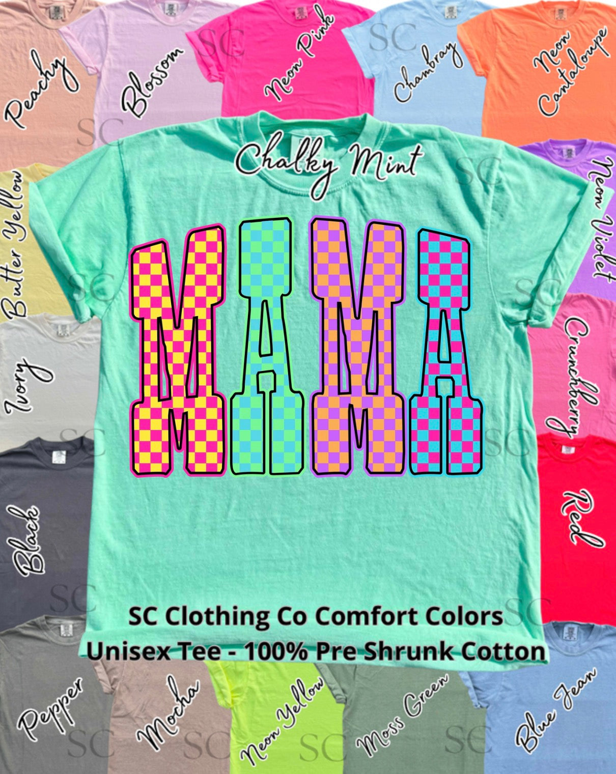 Mama Vibrant Checkered Comfort Colors Tee