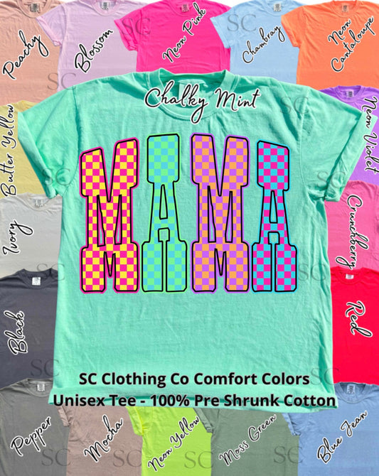 Mama Vibrant Checkered Comfort Colors Tee