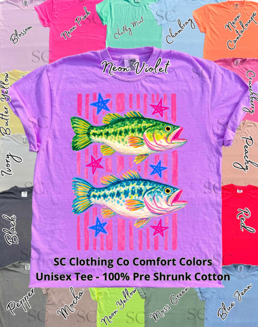 Preppy Duo Fish Striped Comfort Colors Tee