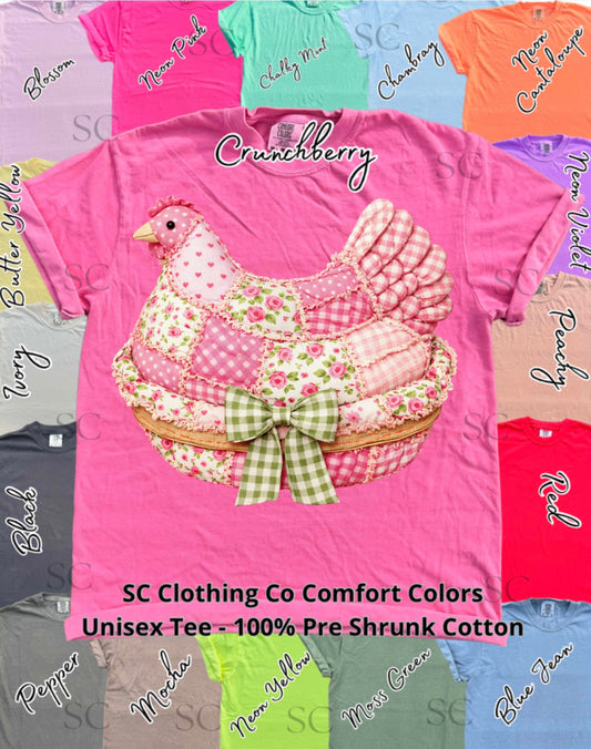 Tee Pink Faux Patchwork Chicken in Basket