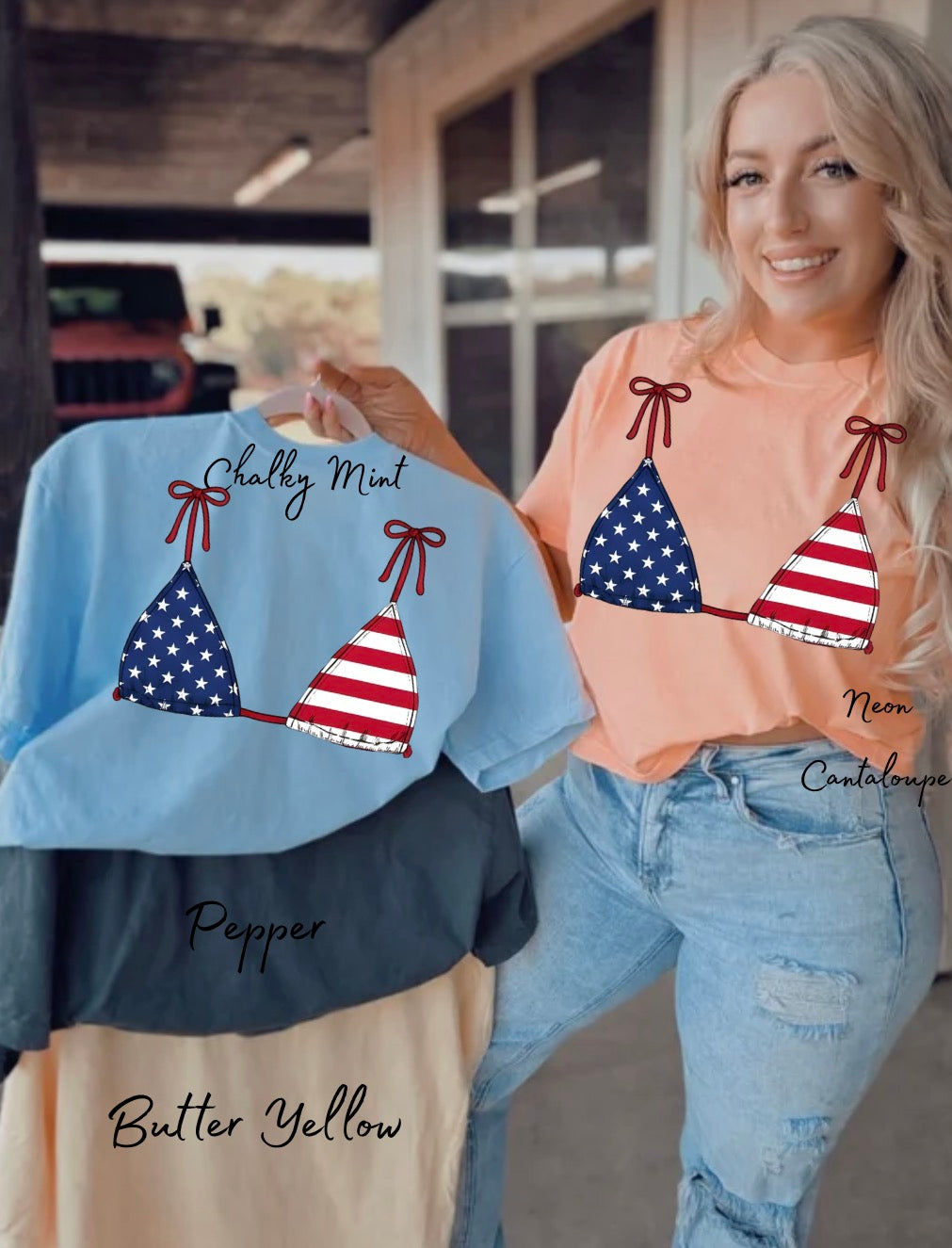 Red White Blue Bikini Top BOXY Comfort Color