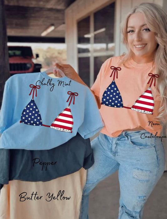 Red White Blue Bikini Top BOXY Comfort Color