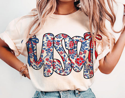 Usa floral ADULT TEE OR PULLOVER
