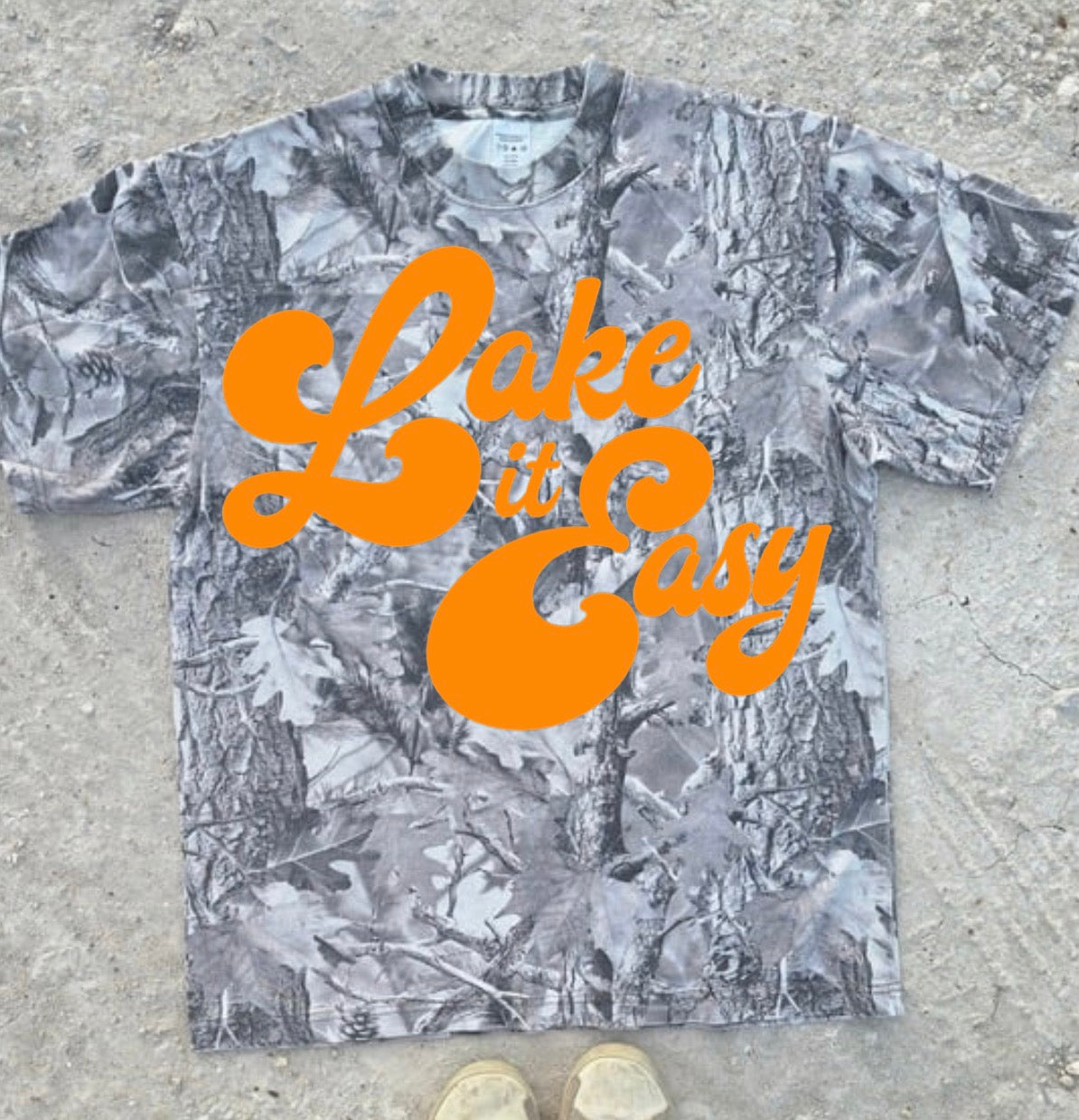 Lake it Easy - Orange Camo Oversized tee