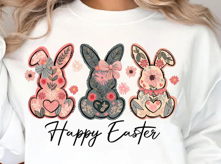 Happy Easter floral bunnies ADULT TEE OR PULLOVER