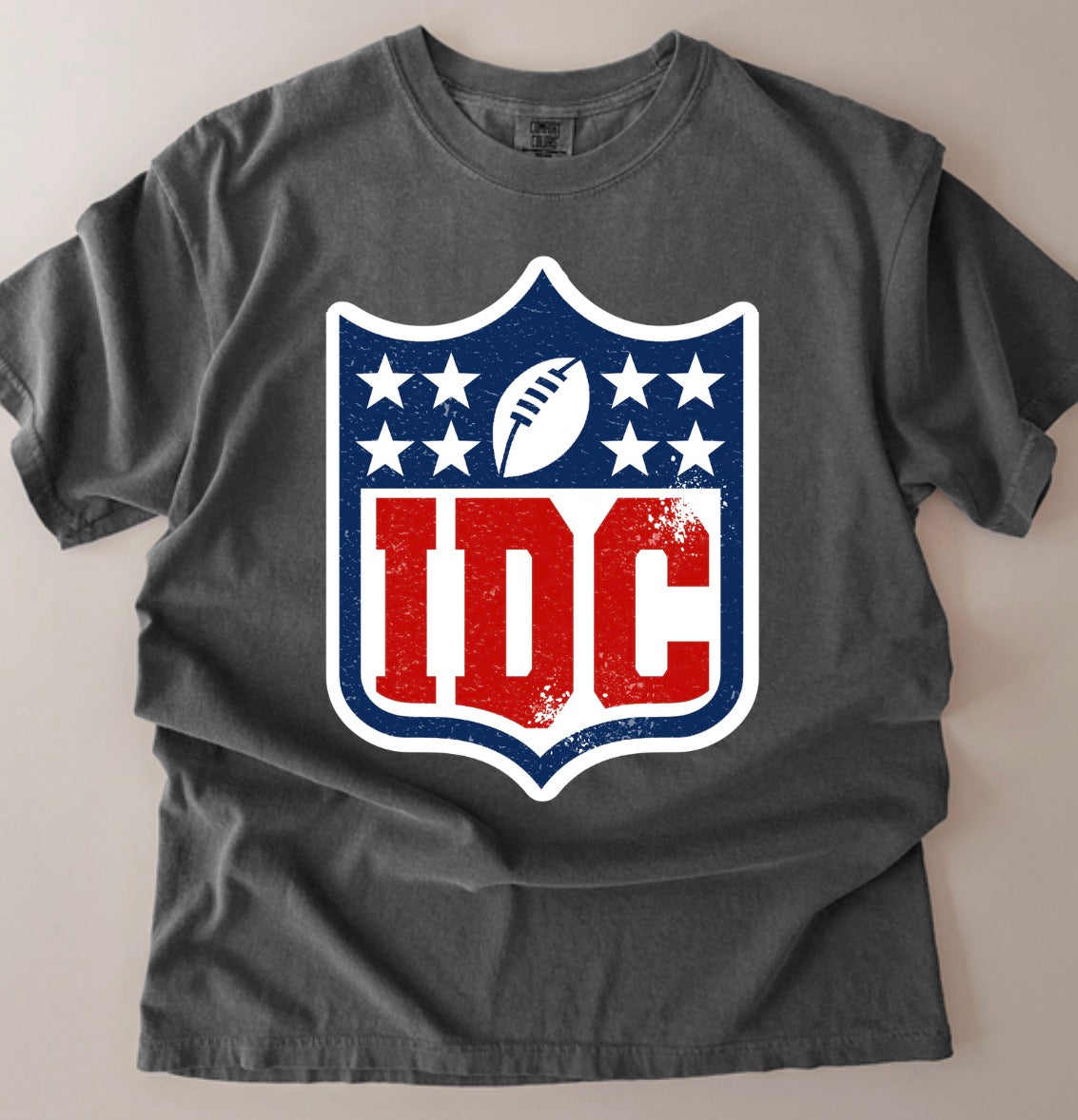 IDC red/white/blue football Comfort Colors Tee
